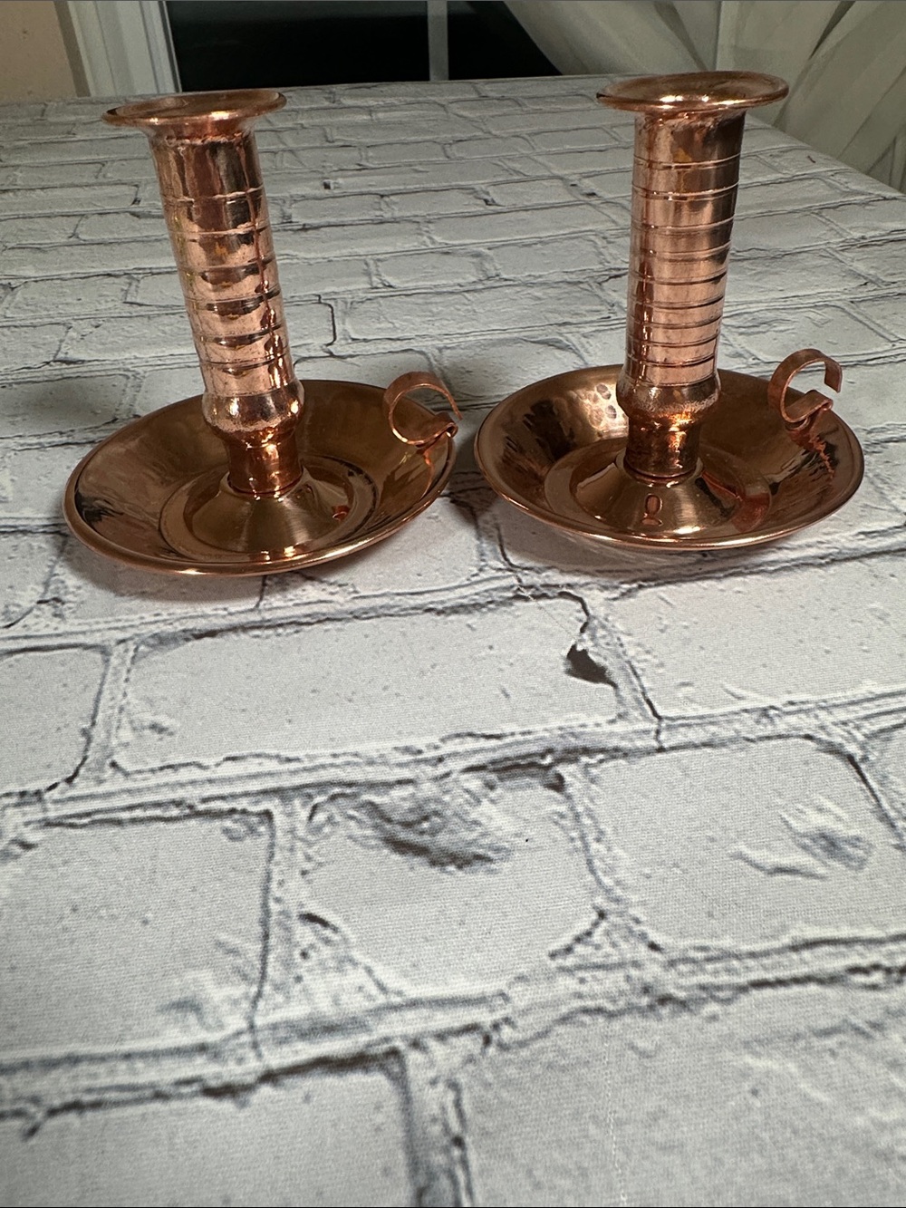 2 Copper Handmade Candle Holder with Handle Vintage Boho Design 4”